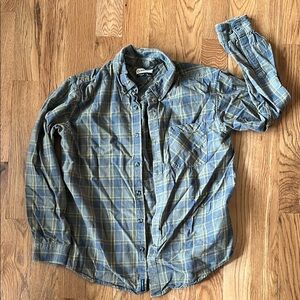 Blue and Yellow Plaid Button-Up Shirt